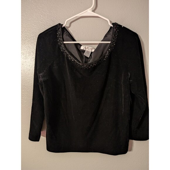 J.R. Nites by Caliendo Black Velvet Beaded Top Size XLG Scoop Neck Evening - Picture 2 of 5